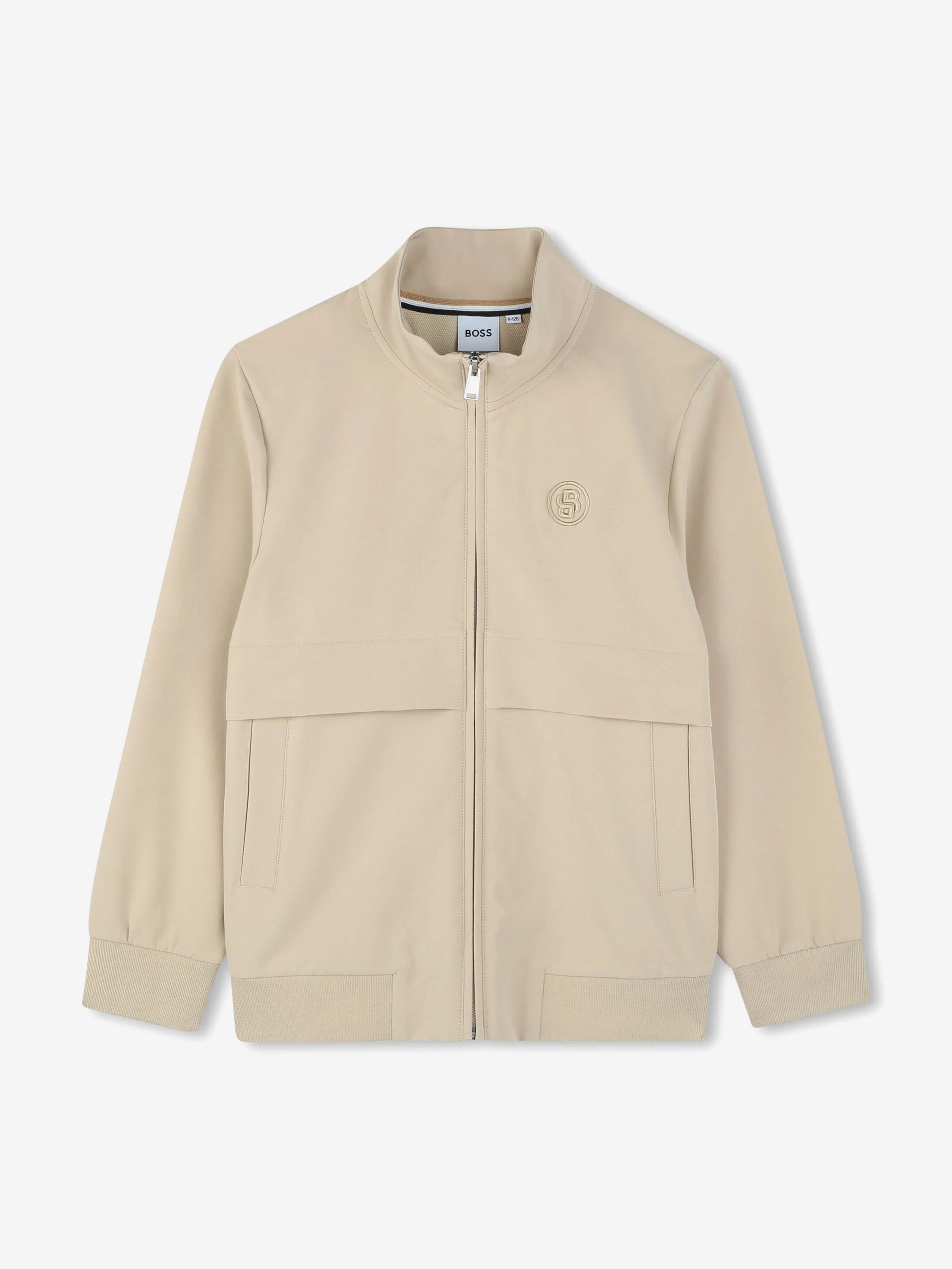 BOSS Boys Logo Reißverschluss-Pullover in Beige