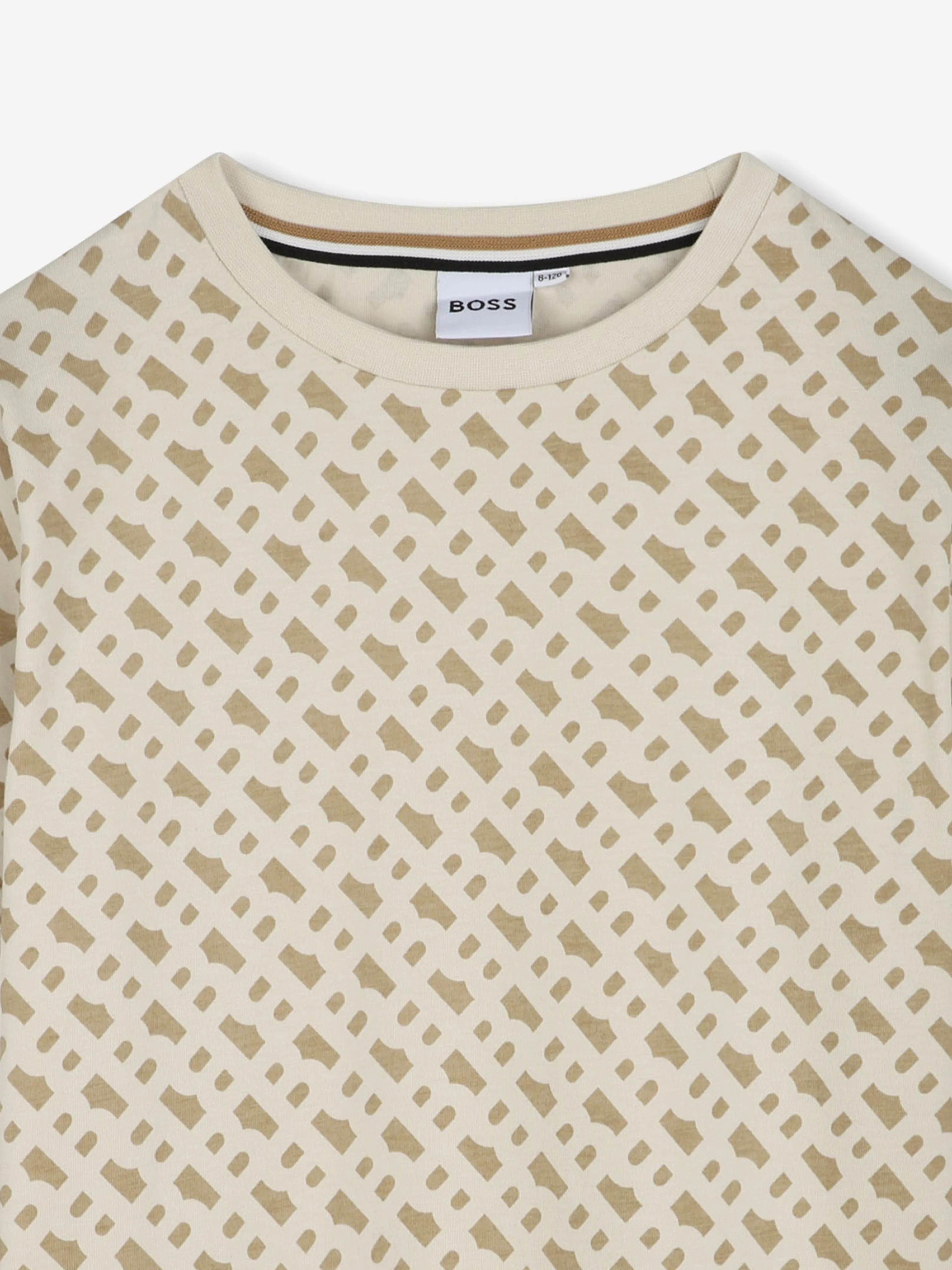 BOSS Boys Monogram Print T-Shirt in Beige