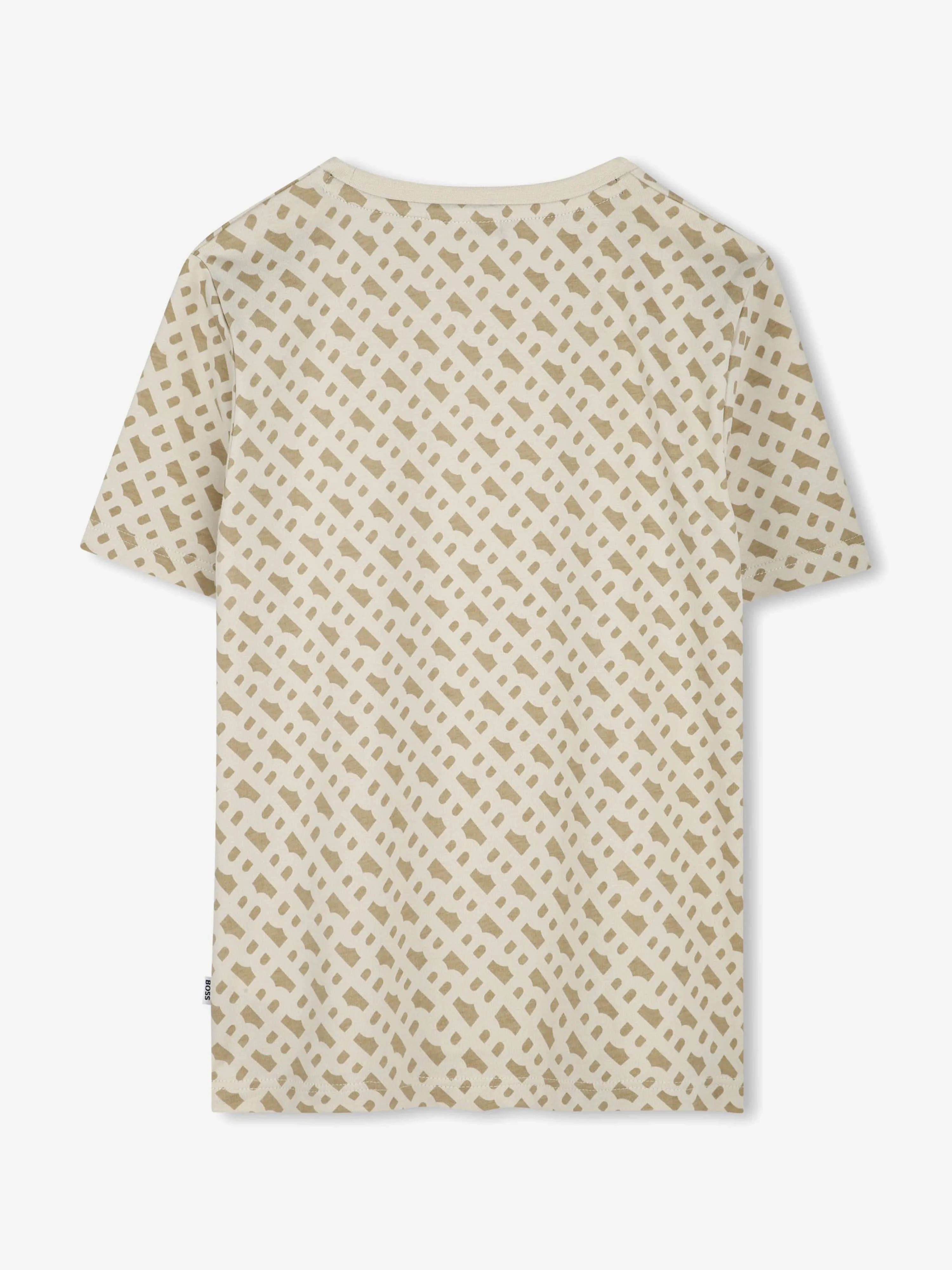 BOSS Boys Monogram Print T-Shirt in Beige