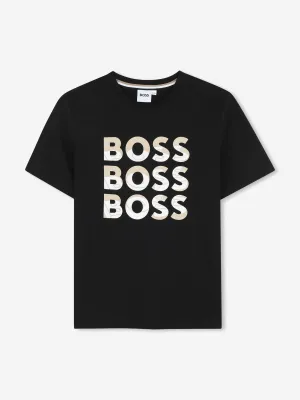 BOSS Boys Multi-Logo T-Shirt in Schwarz