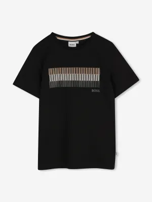 BOSS Boys T-Shirt mit Streifenprint-Logo in Schwarz