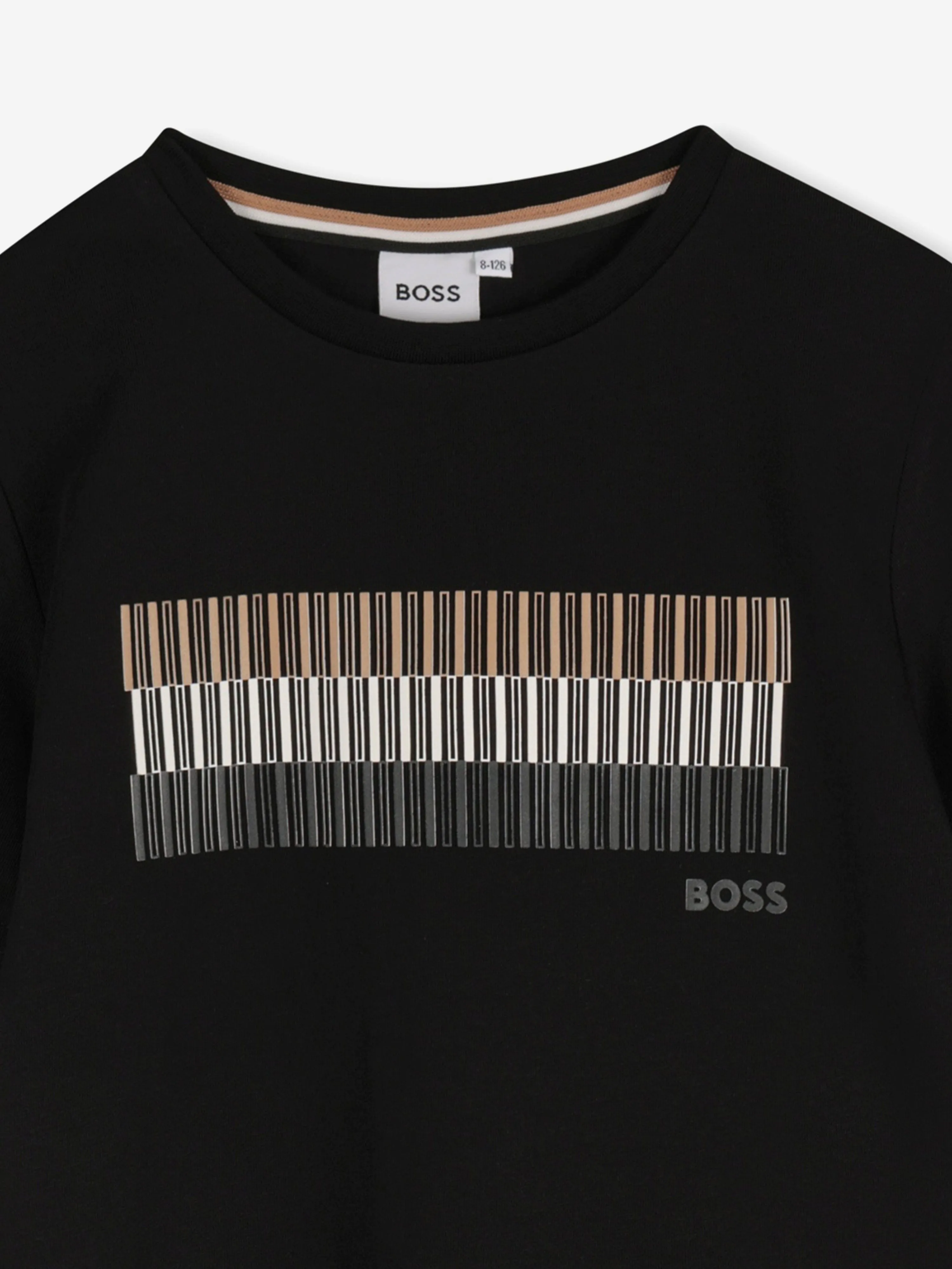 BOSS Boys T-Shirt mit Streifenprint-Logo in Schwarz