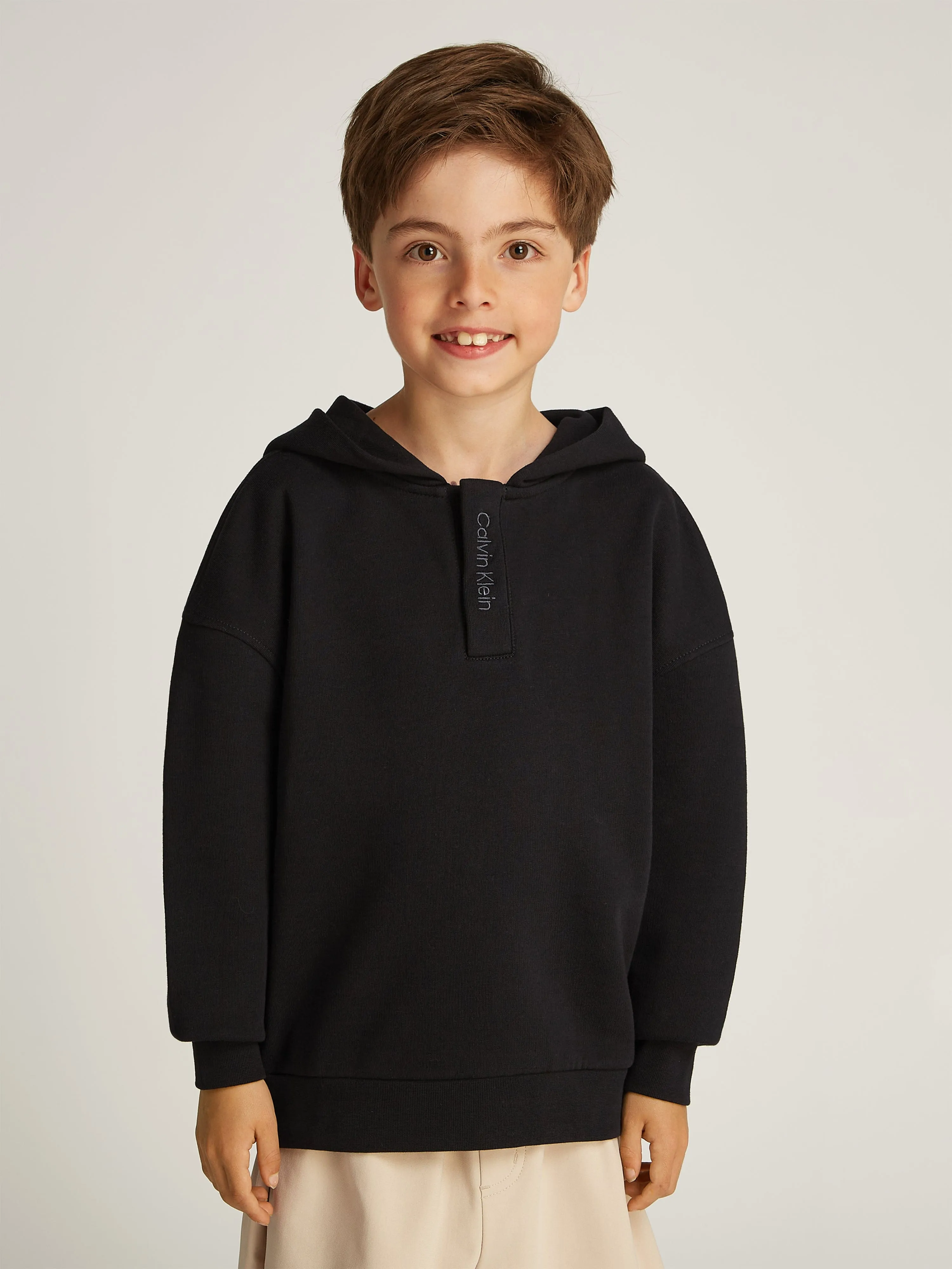 Jungen besticktes Logo Hoodie in Schwarz
