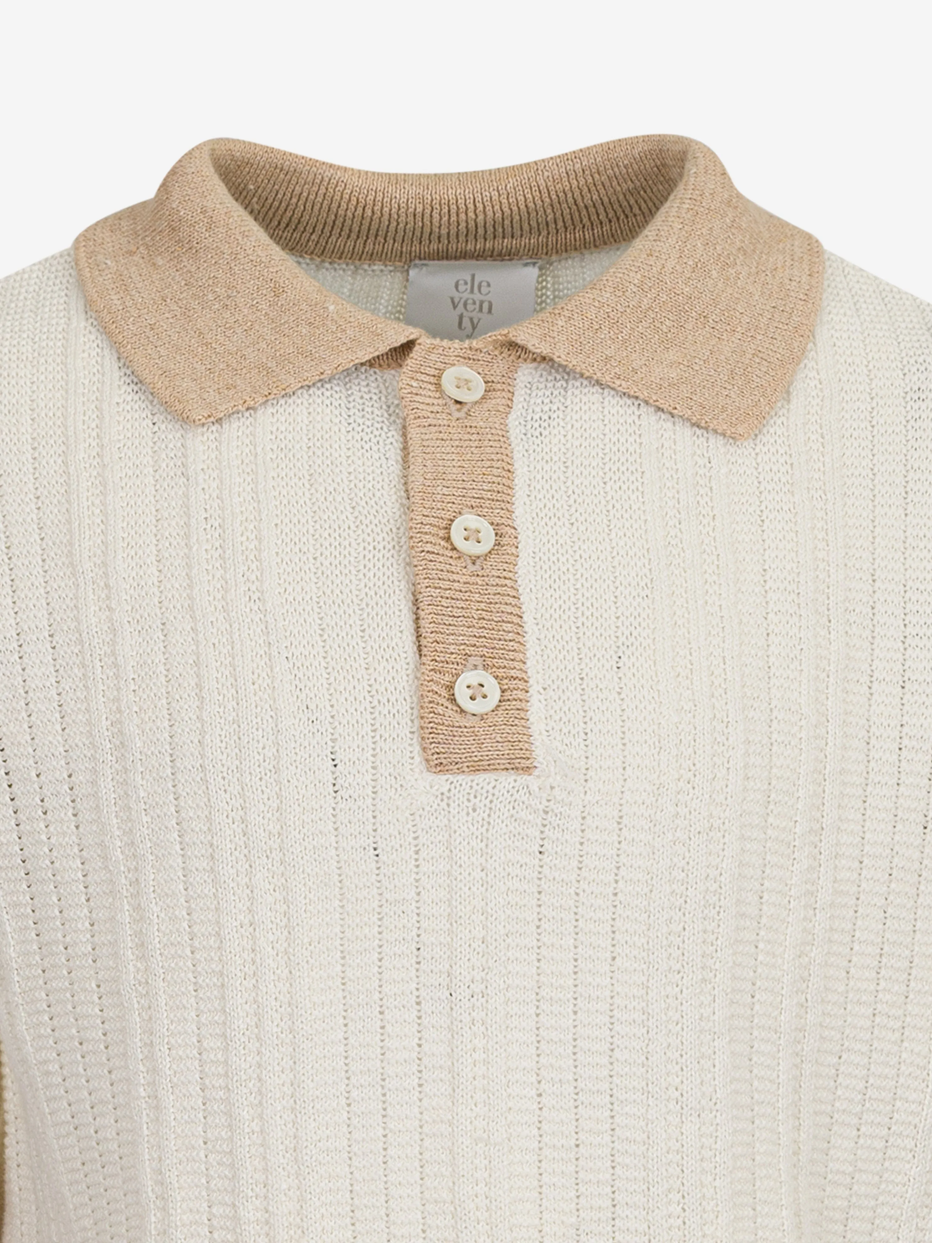 Jungen Leinen Gestricktes Polohemd in Elfenbein