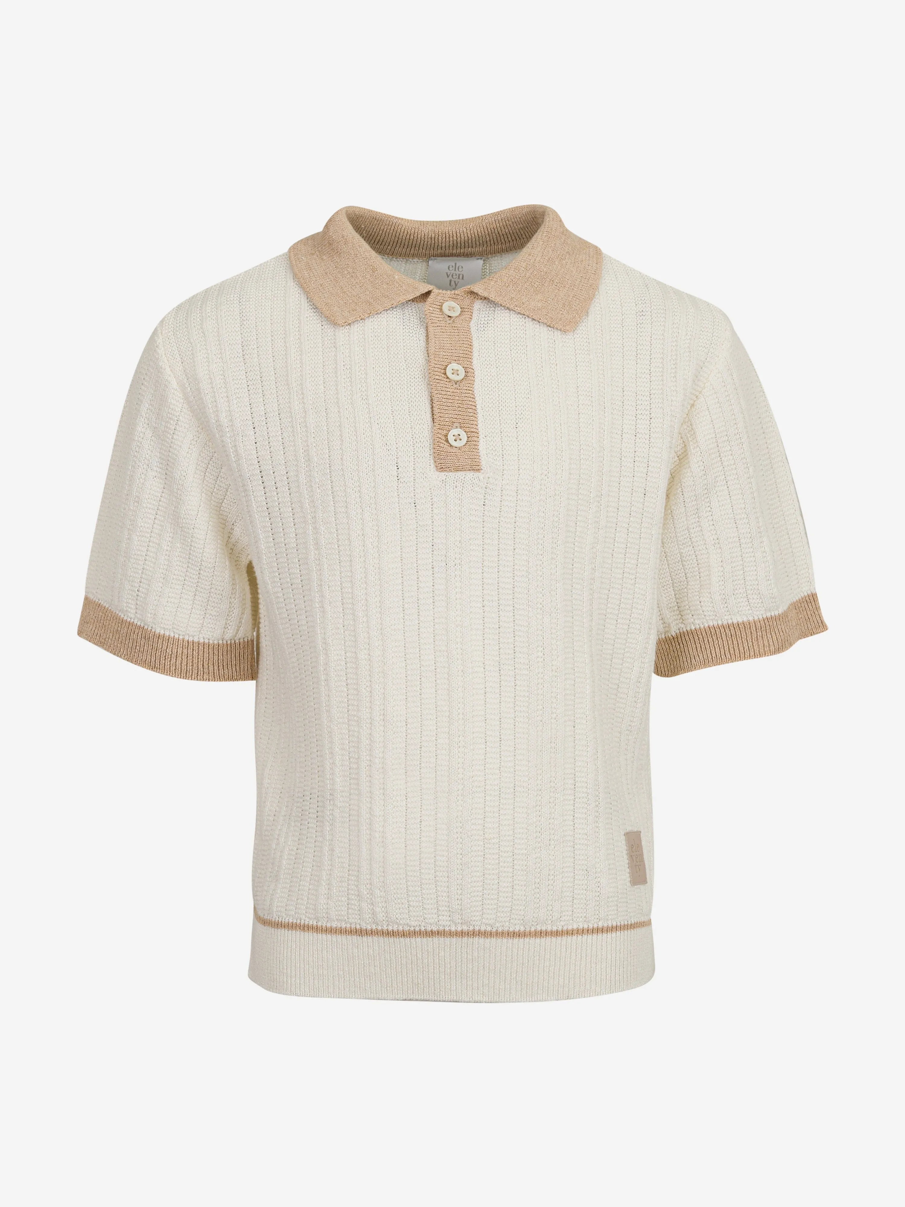 Jungen Leinen Gestricktes Polohemd in Elfenbein