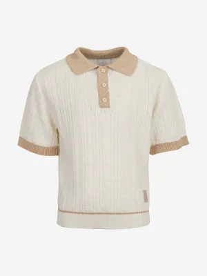 Jungen Leinen Gestricktes Polohemd in Elfenbein