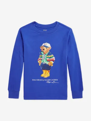 Jungen Langarm Polo Bär T-Shirt in Blau