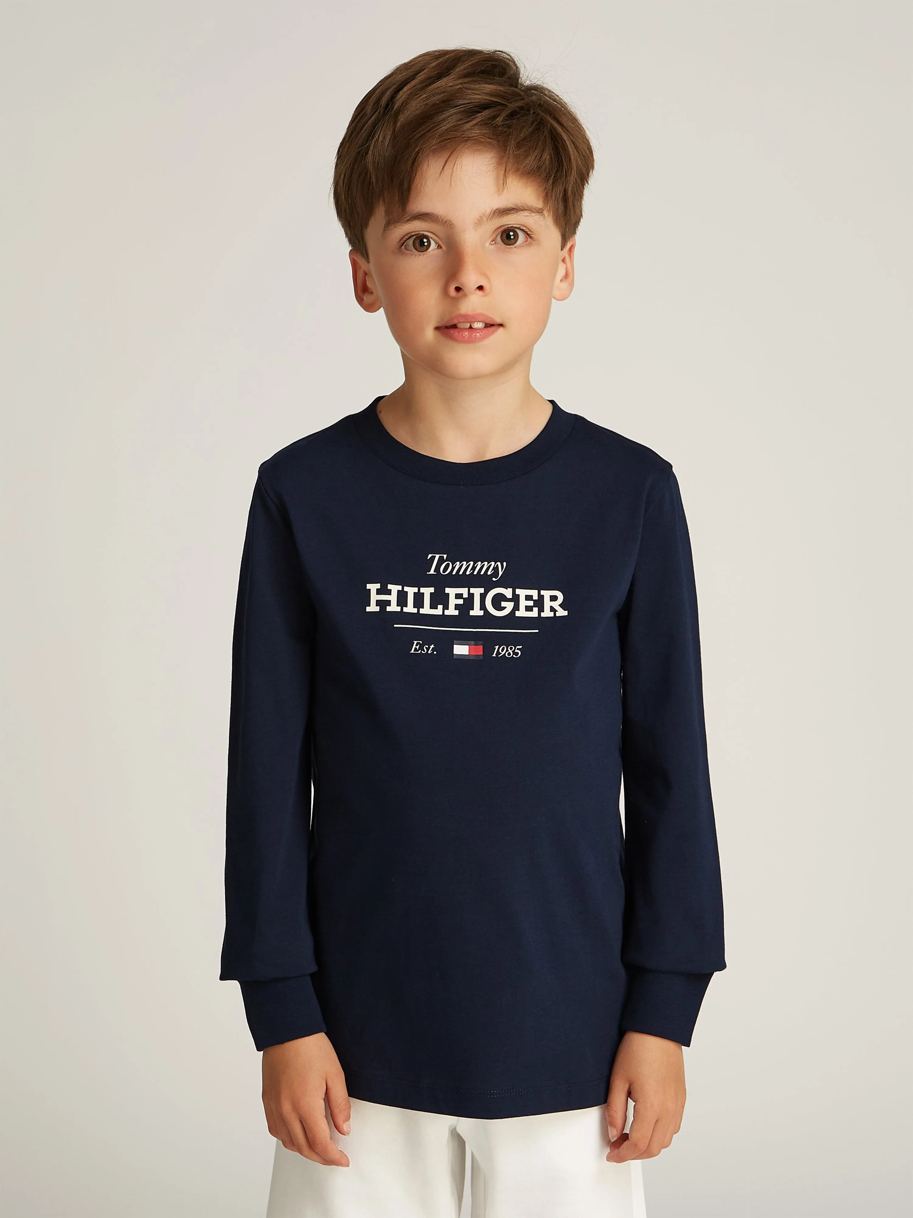 Jungen Monotype 1985 Langarm T-Shirt in Marineblau
