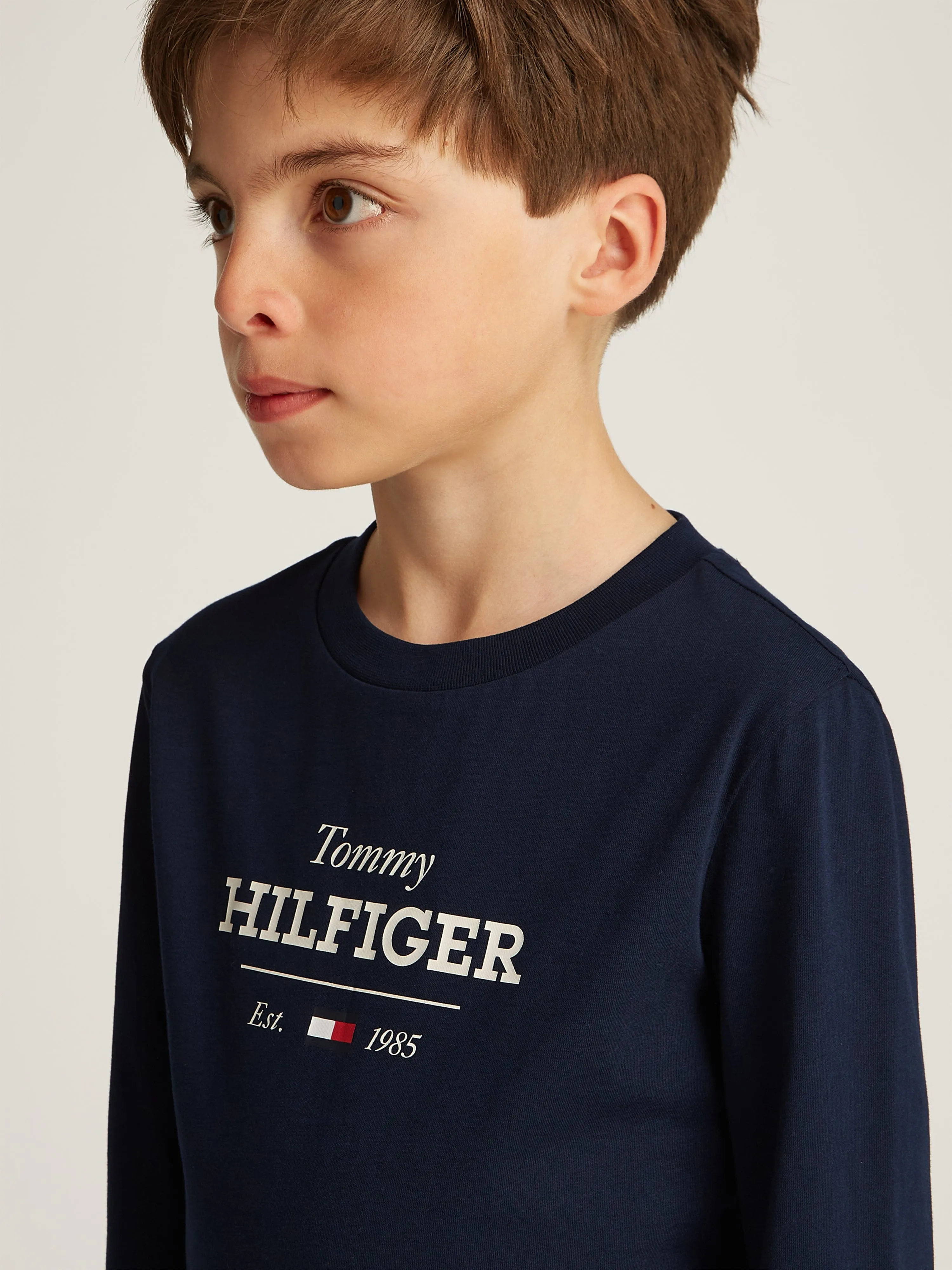 Jungen Monotype 1985 Langarm T-Shirt in Marineblau