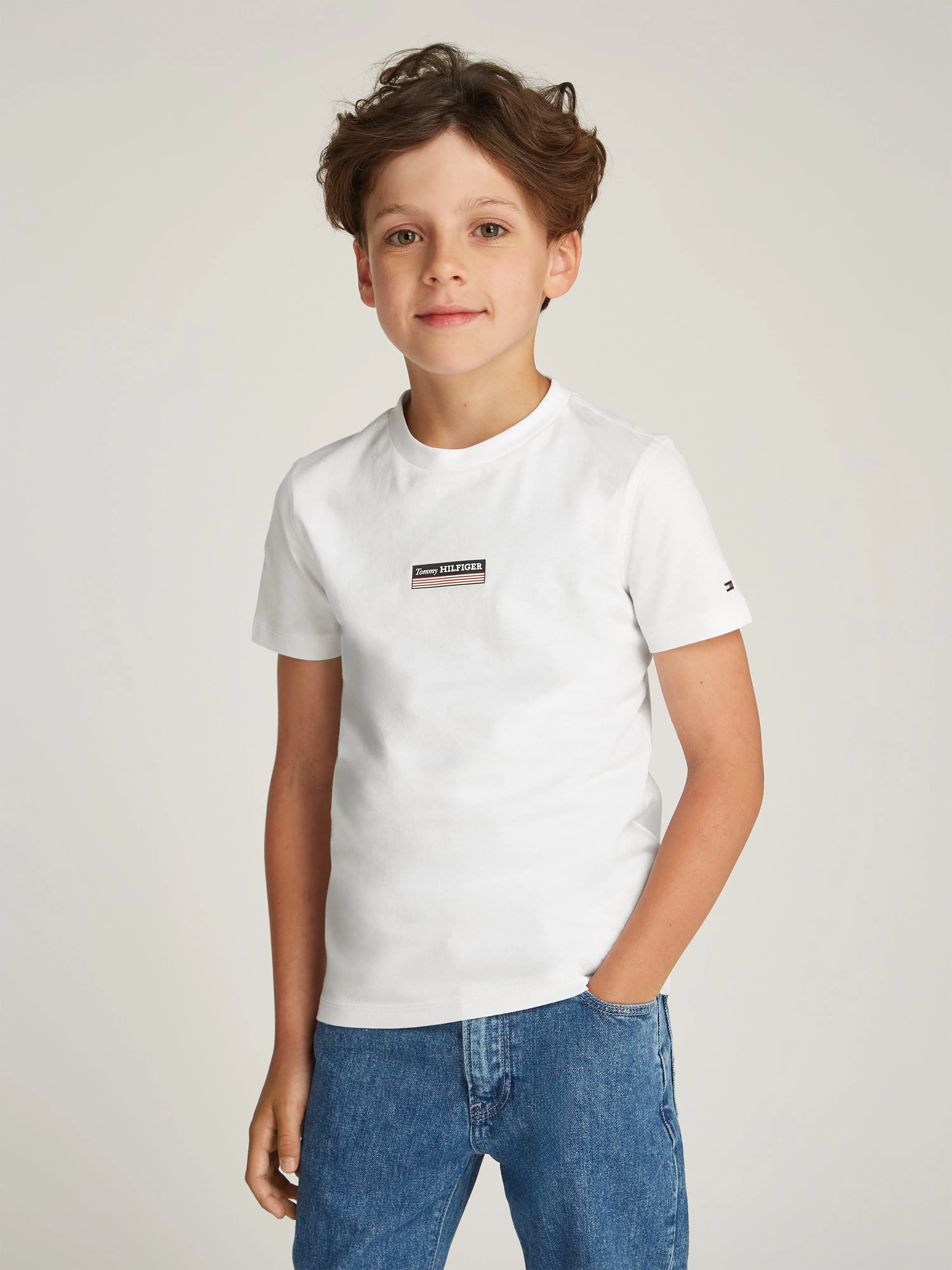 Jungen Monotype gestreiftes T-Shirt in Weiß