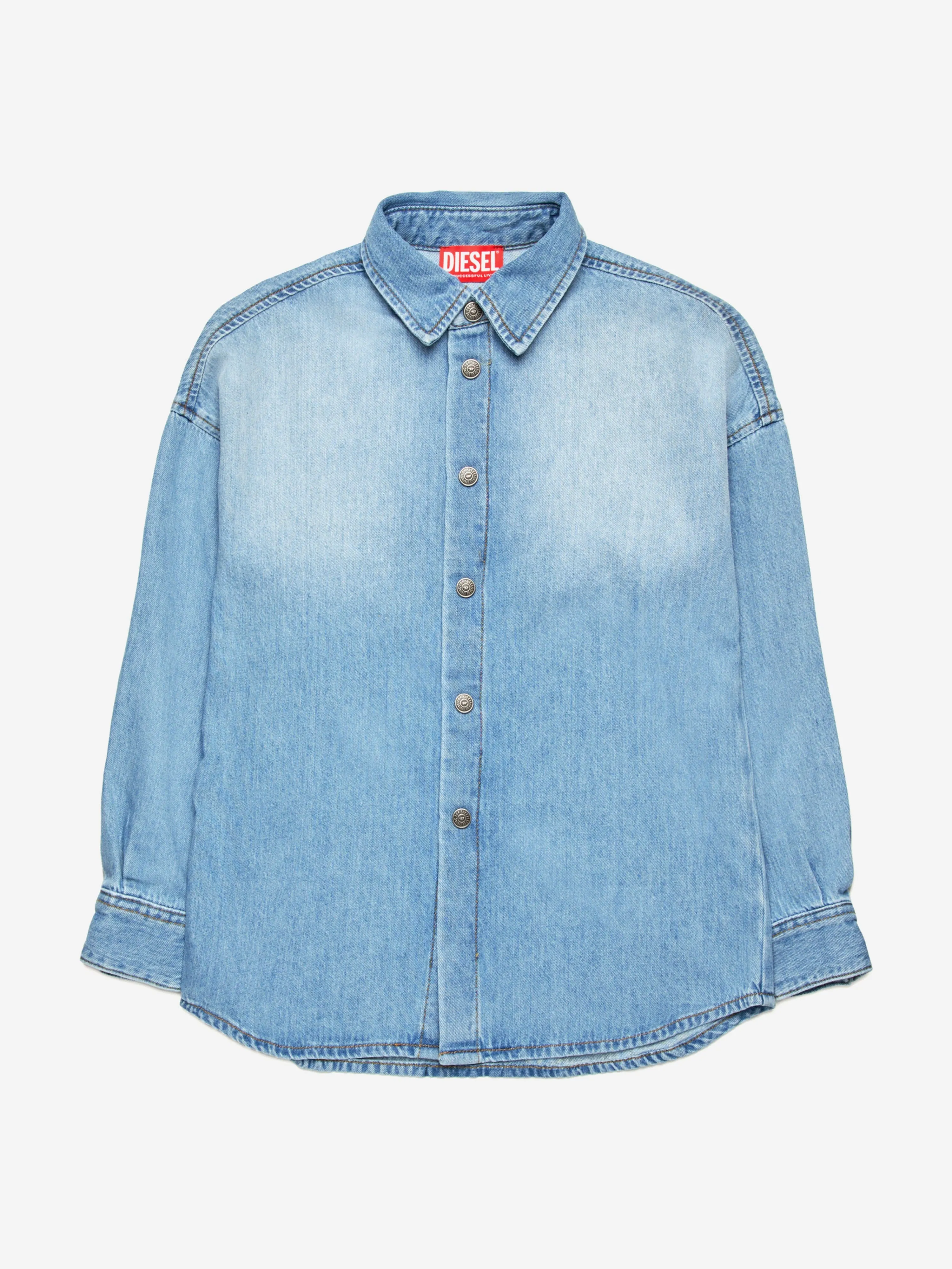 Jungen Oval D Rücken Logo Denimhemd in Blau