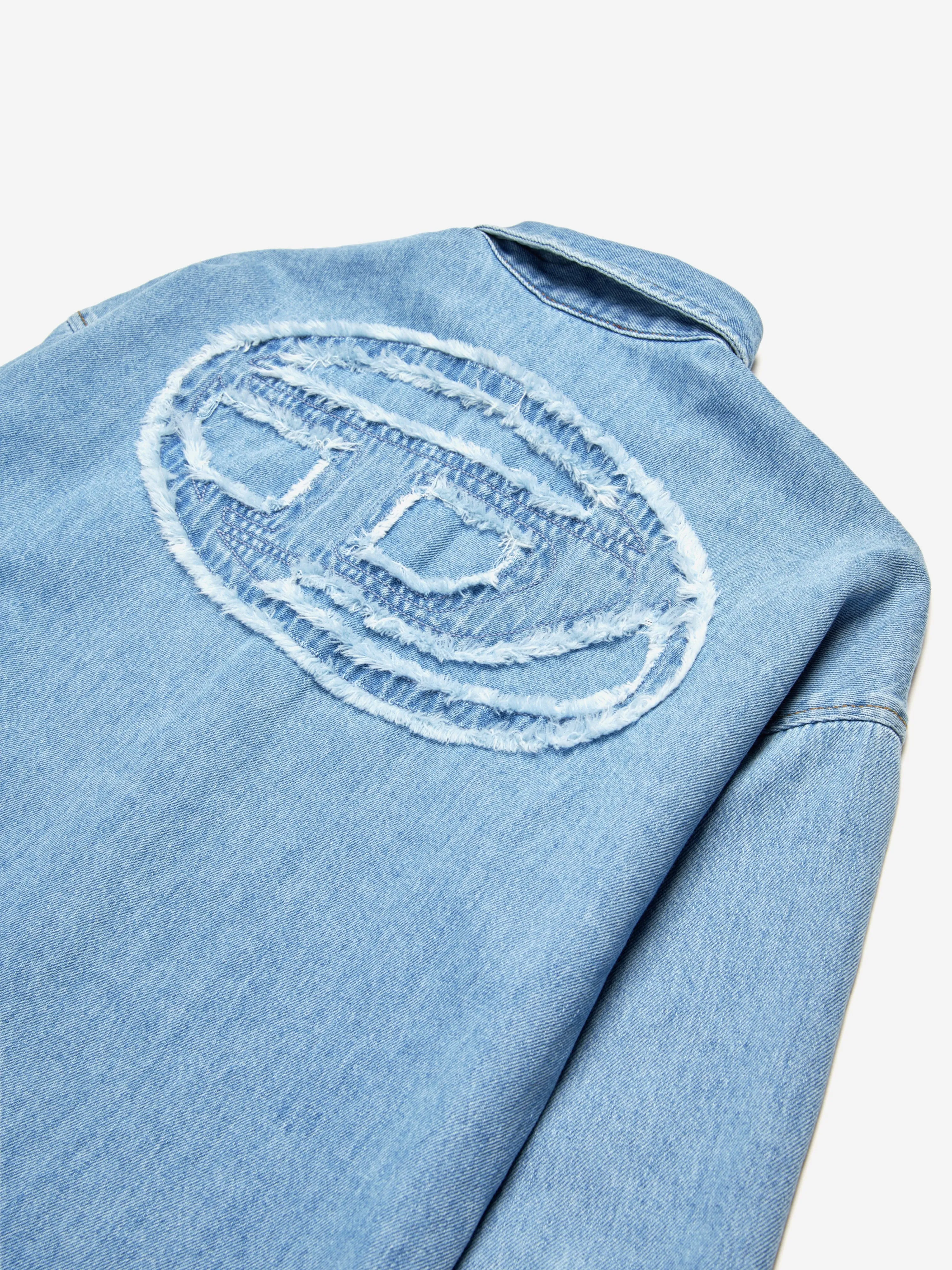Jungen Oval D Rücken Logo Denimhemd in Blau