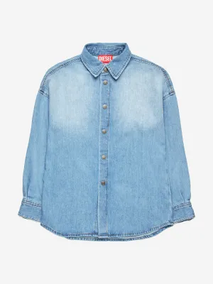 Jungen Oval D Rücken Logo Denimhemd in Blau