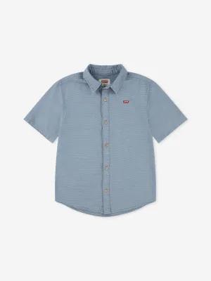Jungen Kurzarm-Hemd aus Webstoff in Blau