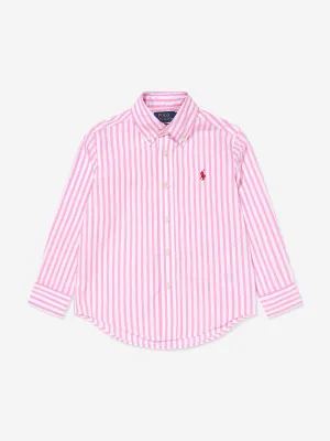 Gestreiftes Logo-Hemd für Jungen in Rosa