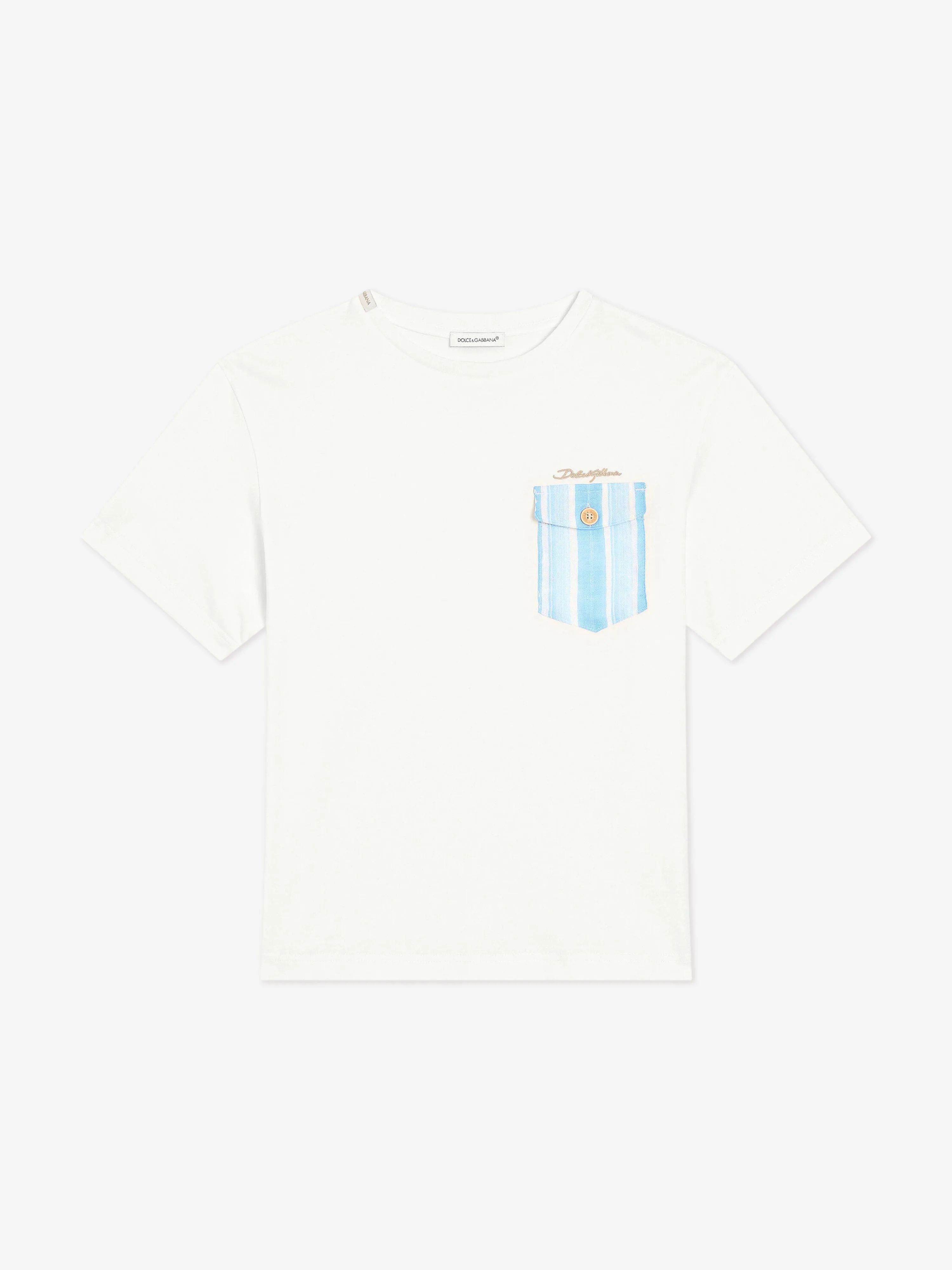 Jungen Gestreiftes T-Shirt mit Tasche in Weiß