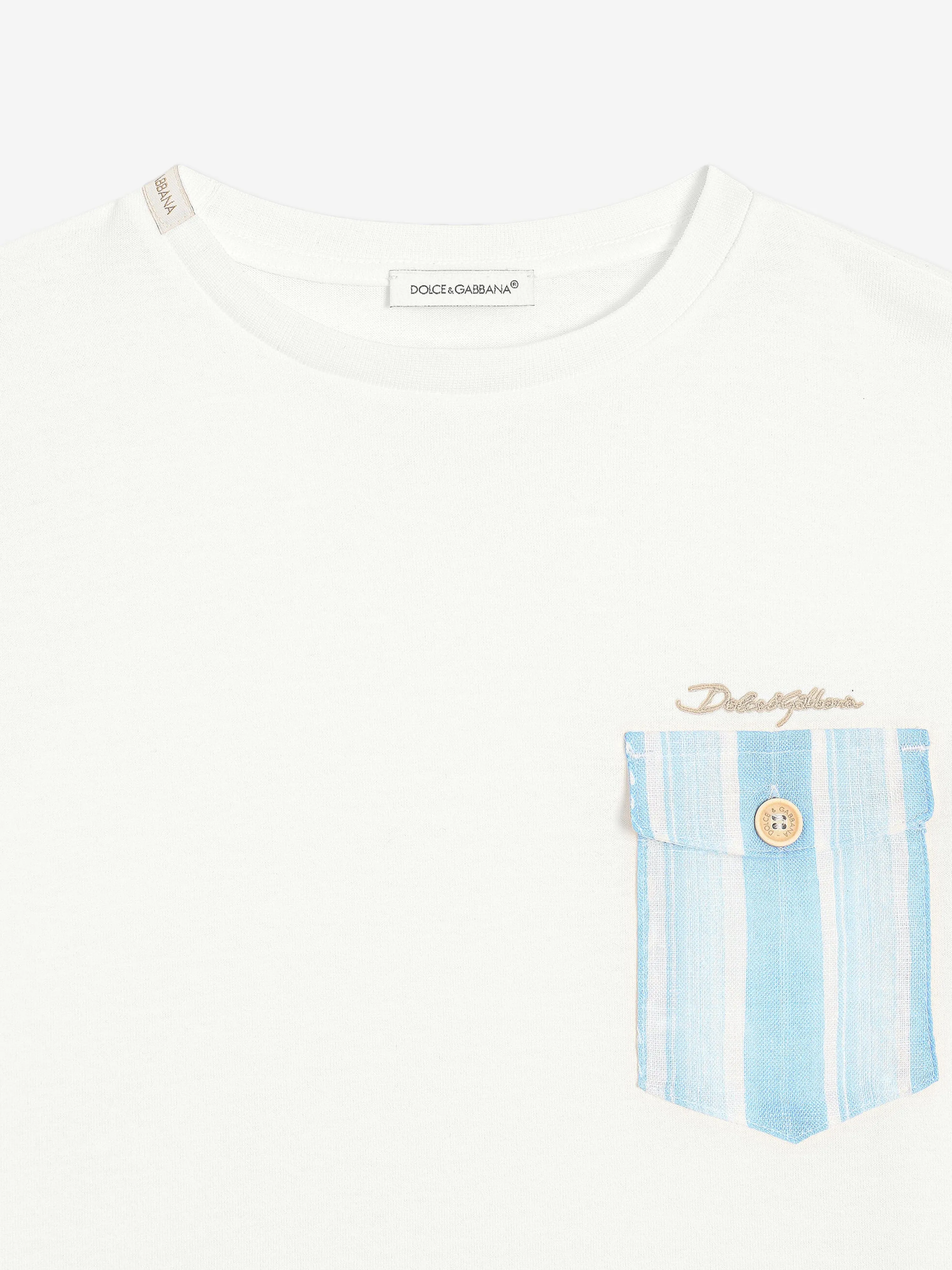 Jungen Gestreiftes T-Shirt mit Tasche in Weiß