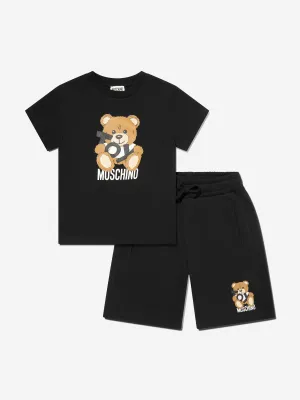 Jungen Teddybär Kurzarm-Set in Schwarz