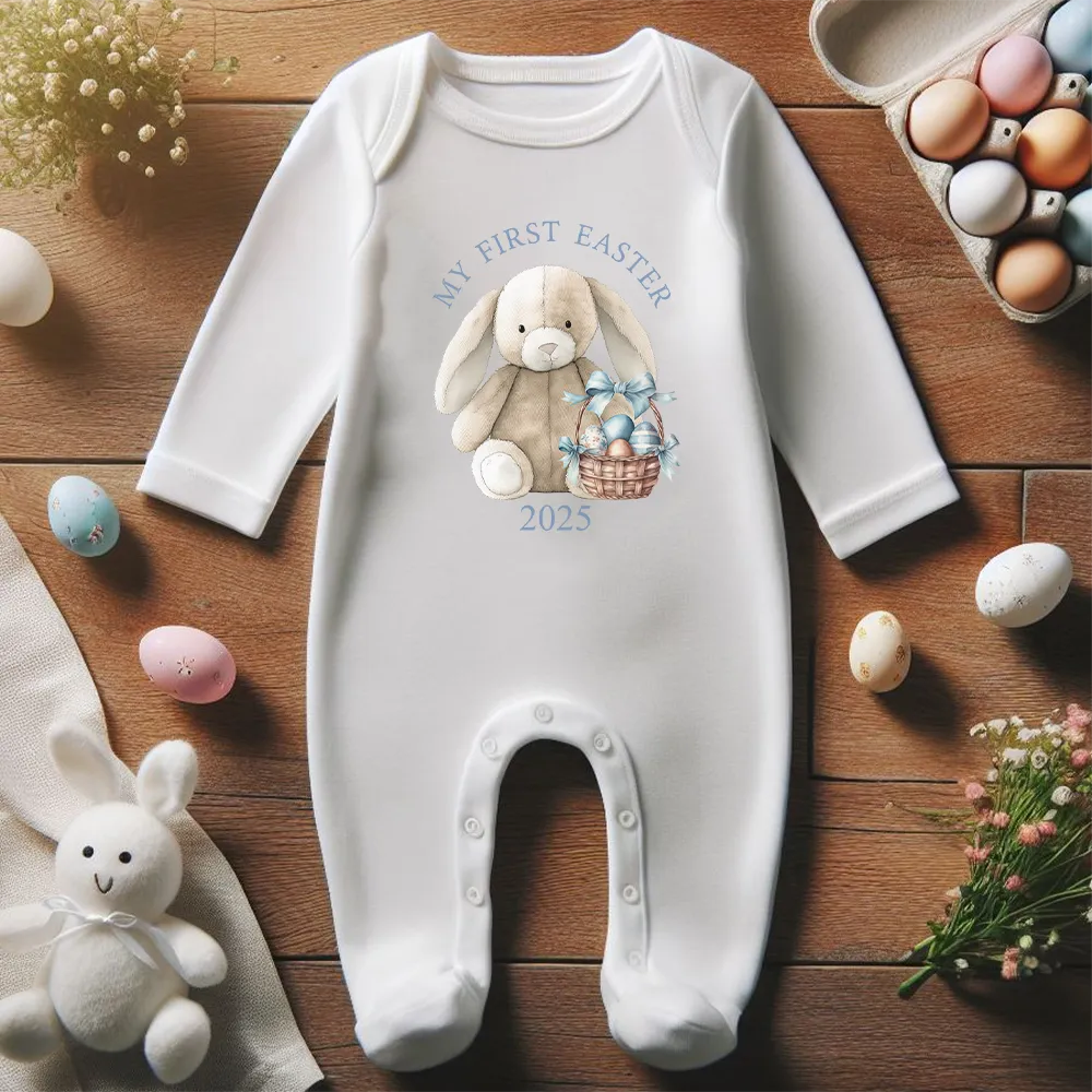 Bunny Basket My First Easter 2025 White Baby Romper cheap baby clothes online