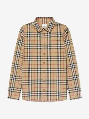 Burberry Boys Owen Langarm-Hemd in Beige mit Karomuster