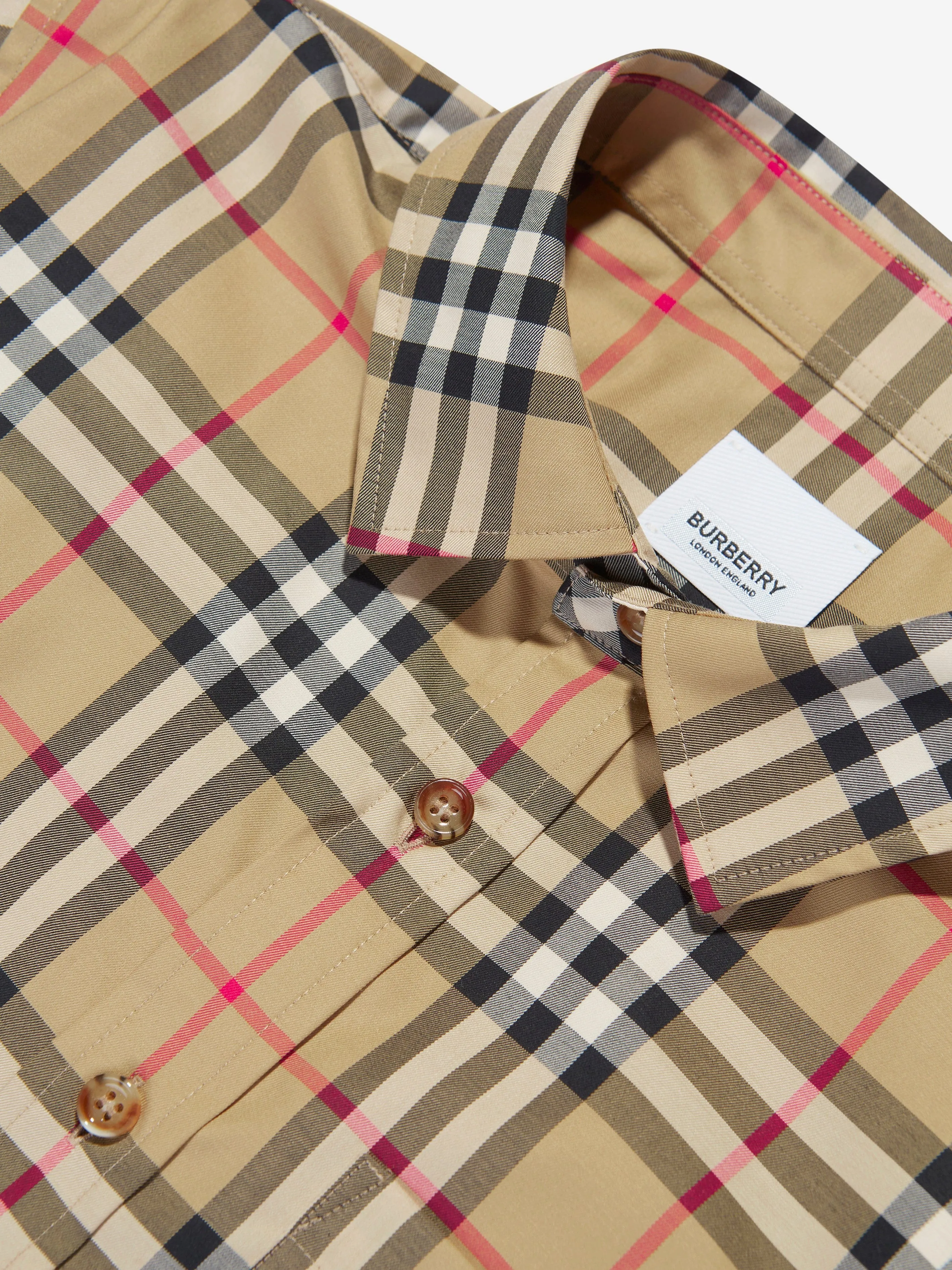 Burberry Boys Owen Langarm-Hemd in Beige mit Karomuster