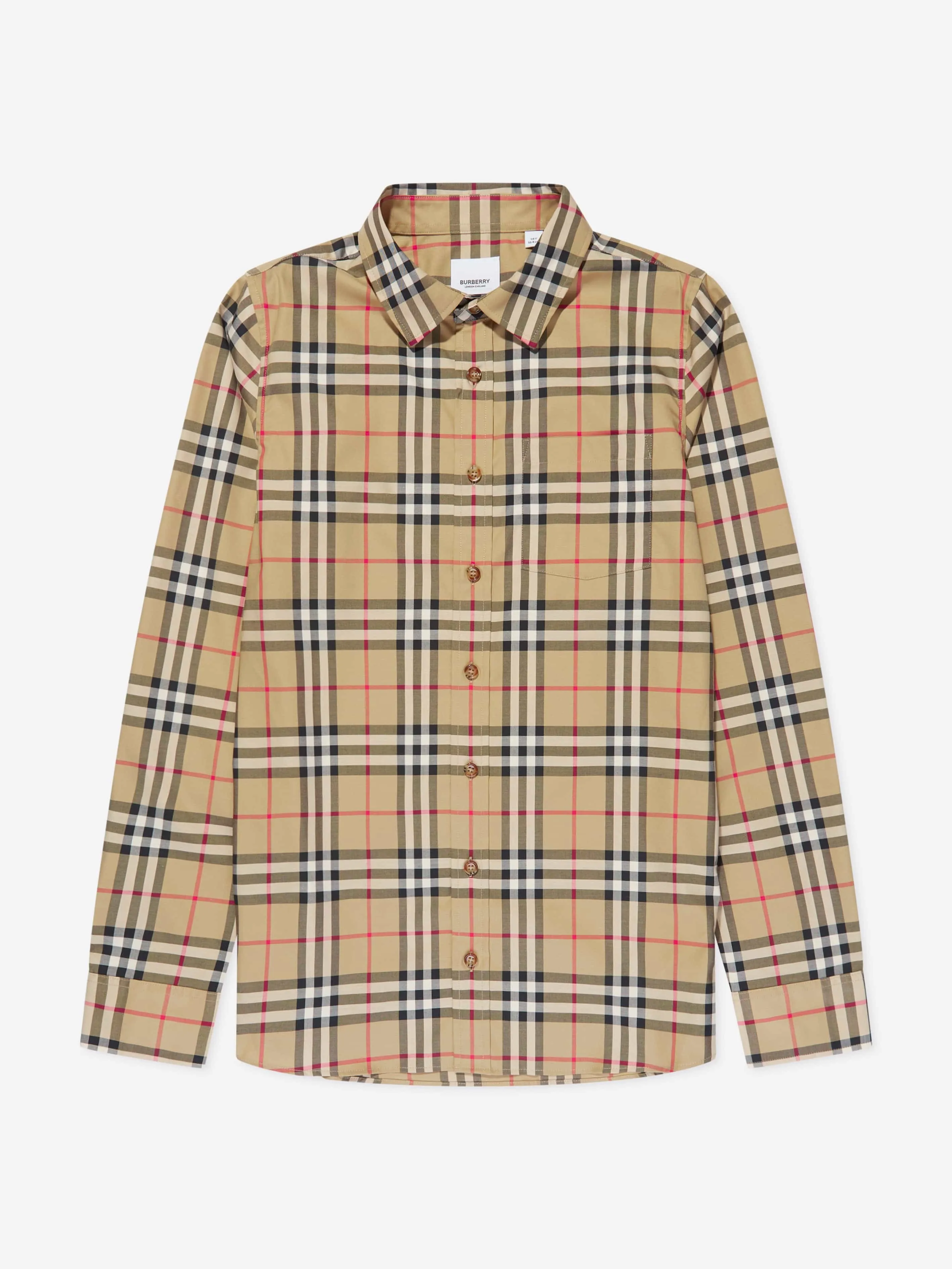 Burberry Boys Owen Langarm-Hemd in Beige mit Karomuster