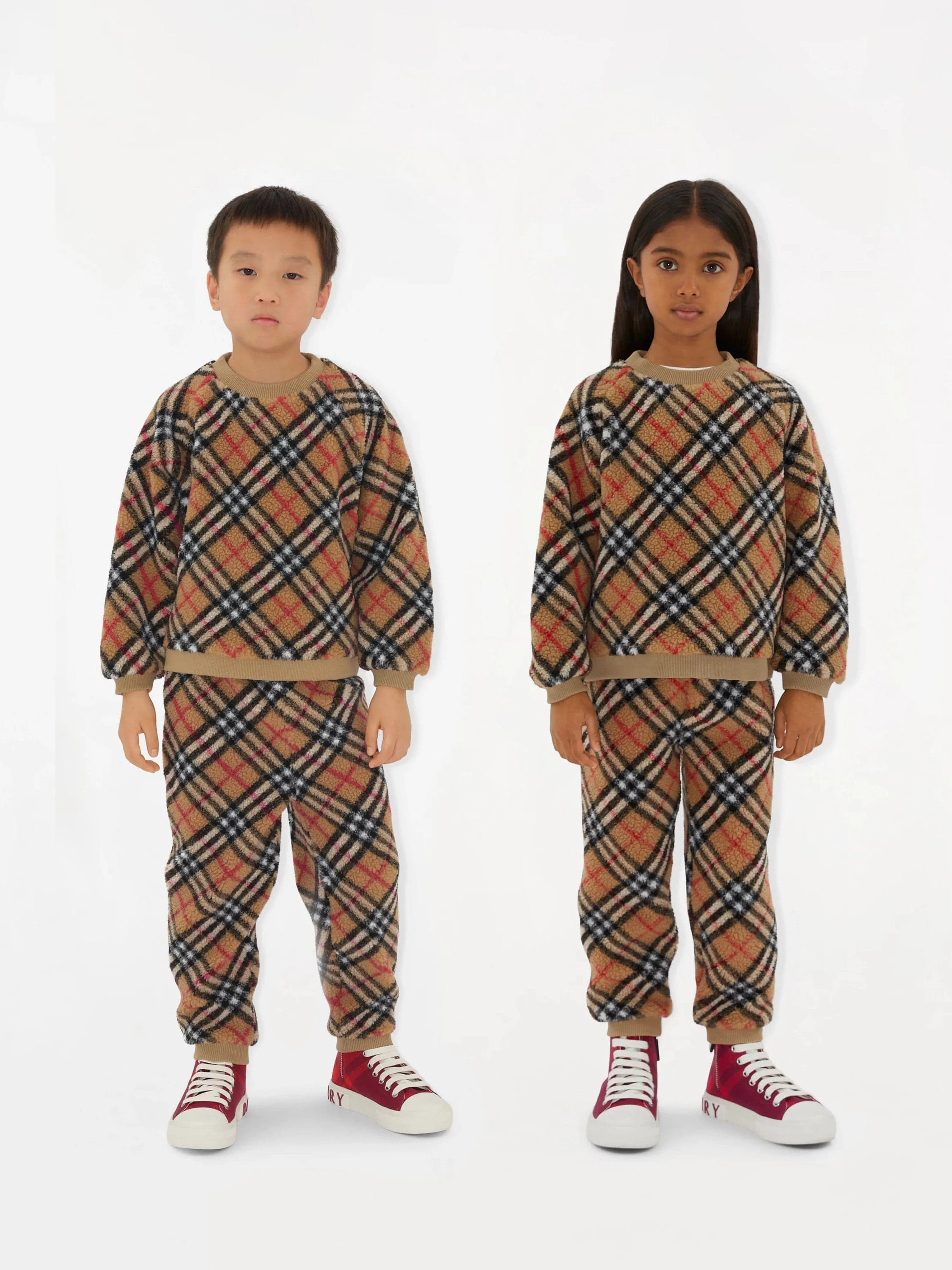 Burberry Kids Archive Check Fleece Joggerhose in Beige