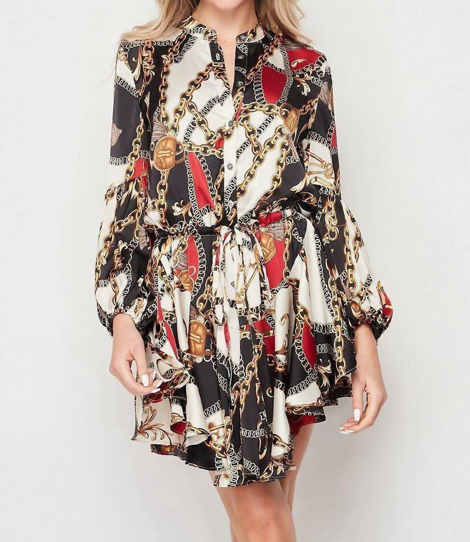 Button Down Dress In Chain Print