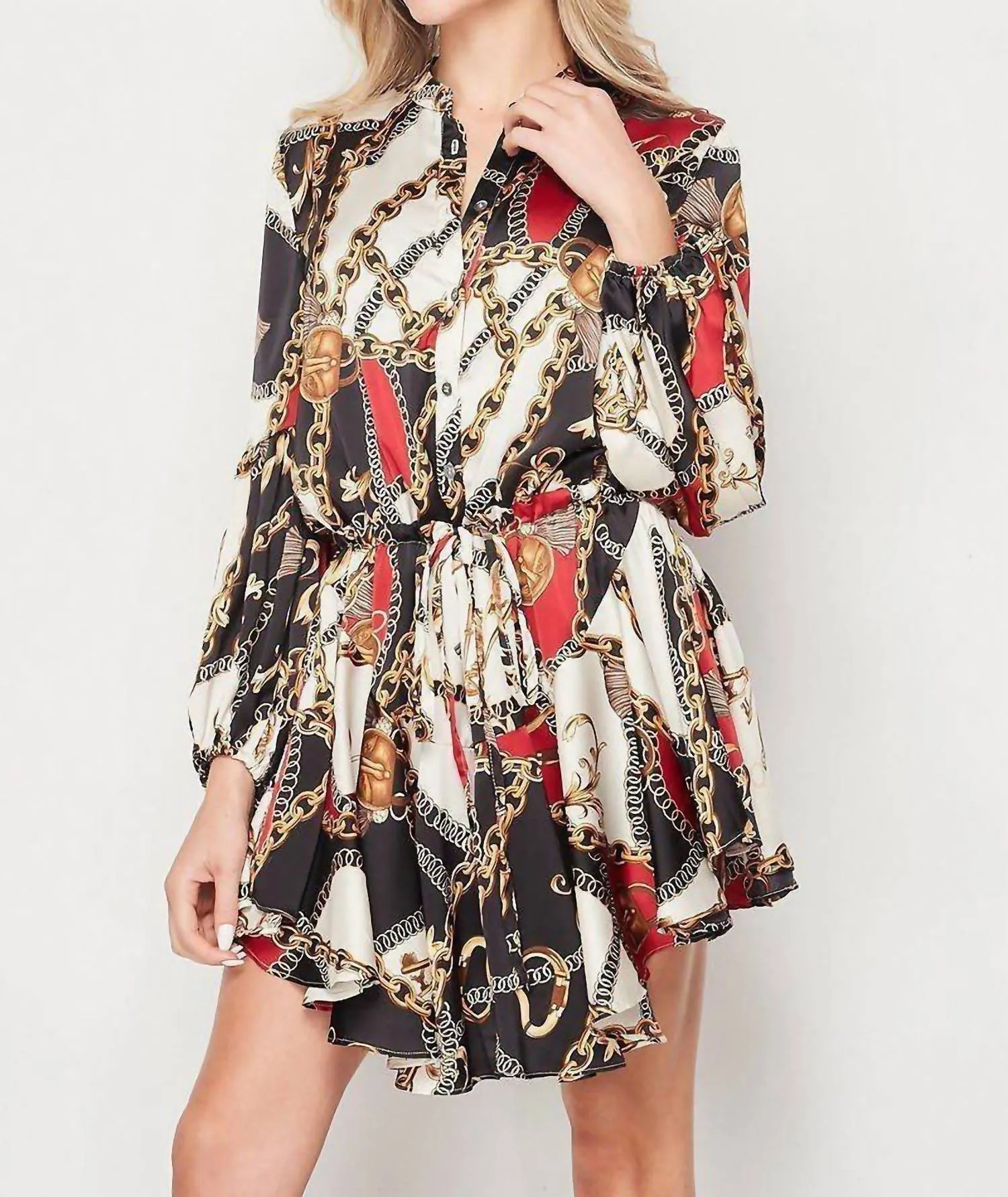 Button Down Dress In Chain Print