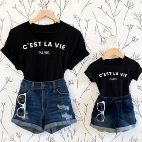 C'est La Vie Paris Mum & Kids Matching Black Tees discount mum dresses