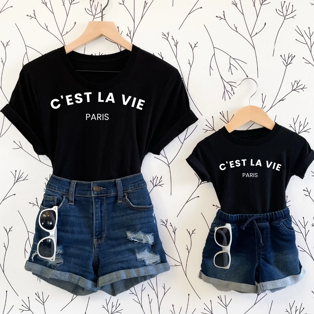 C'est La Vie Paris Mum & Kids Matching Black Tees discount mum dresses