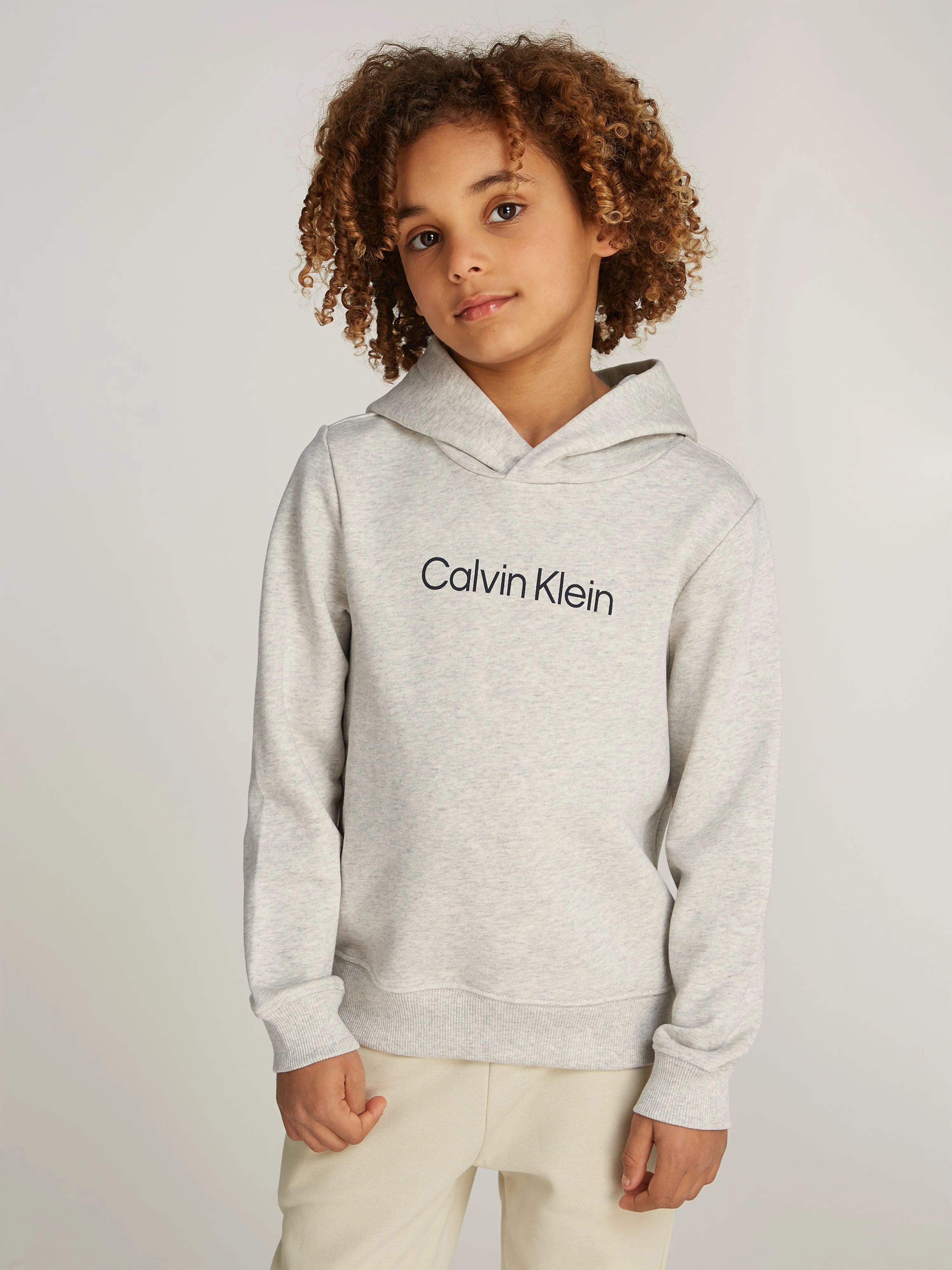 Calvin Klein Kids Logo Regular Terry Hoodie in Grau