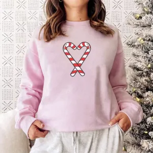 Candy Cane Heart Pink Women's Christmas Sweatshirt mum jeans promo