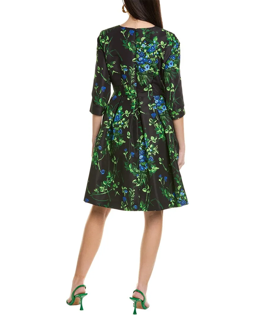 Carolina Herrera Elbow-Sleeve Silk-Lined A-Line Dress