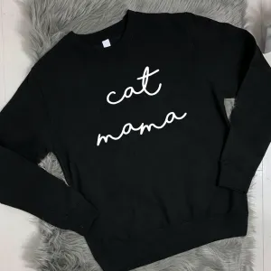 Cat Mama Retro Script Black Sweatshirt mum jeans promo