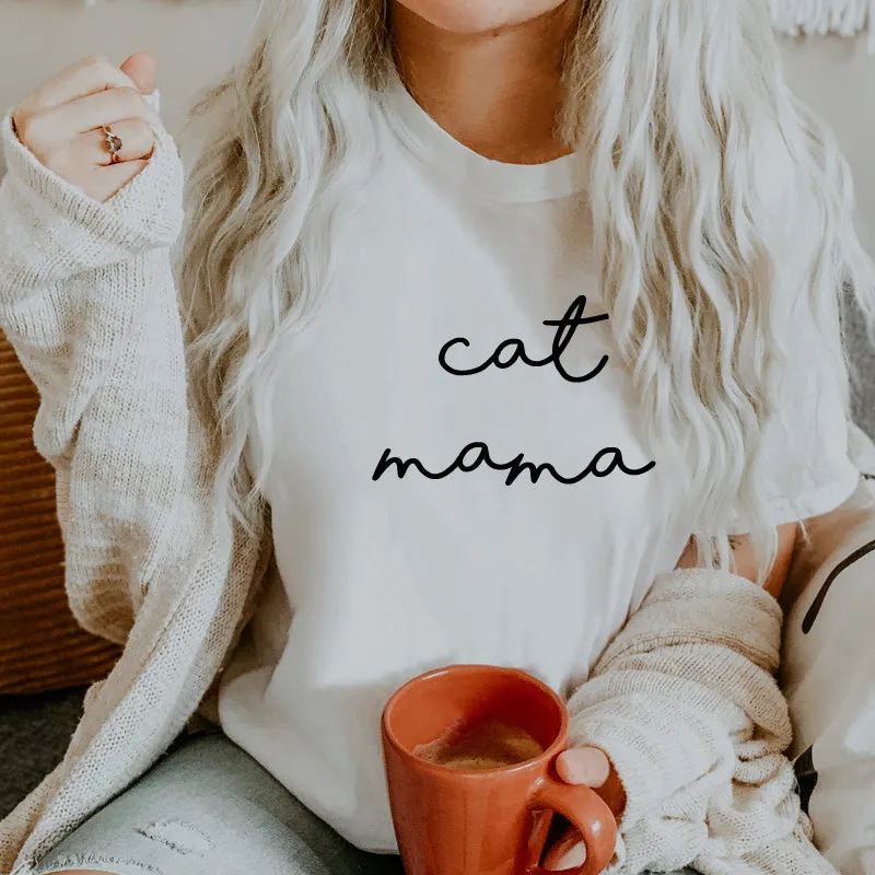 Cat Mama Retro Script T-Shirt mum blouses clearance