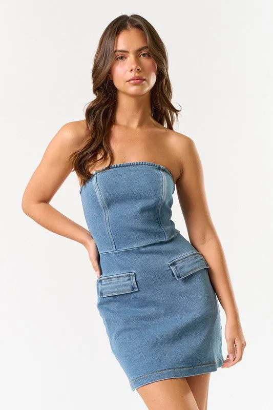 Catherine Strapless Denim Mini Dress