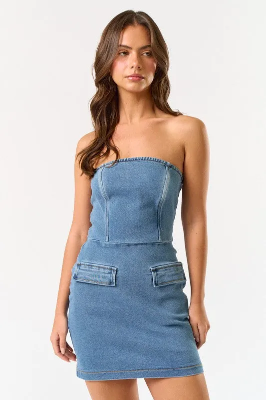 Catherine Strapless Denim Mini Dress