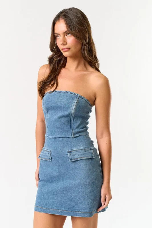 Catherine Strapless Denim Mini Dress