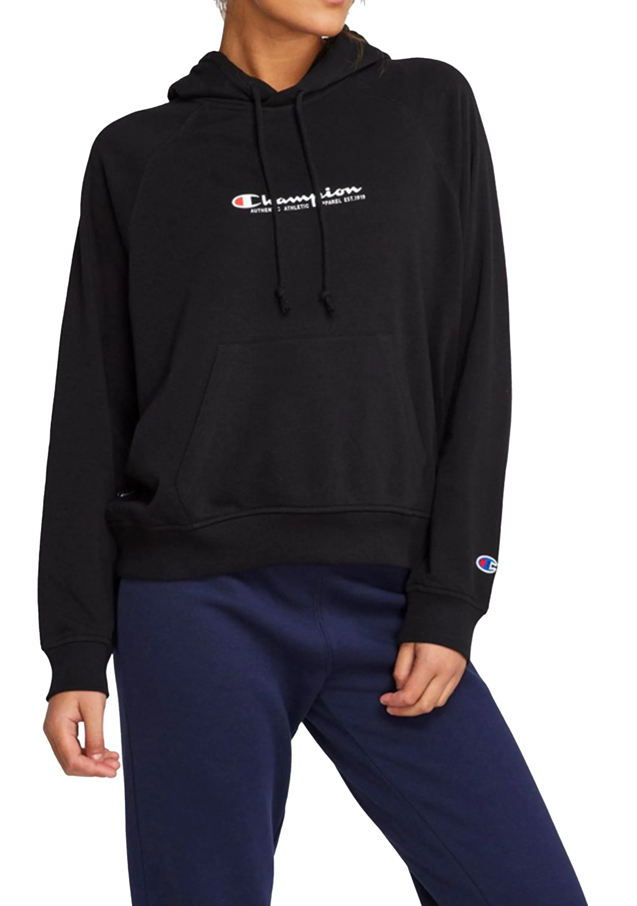 Champion Damen French Terry Script Kapuzenpullover <br> CTKEN Schwarz