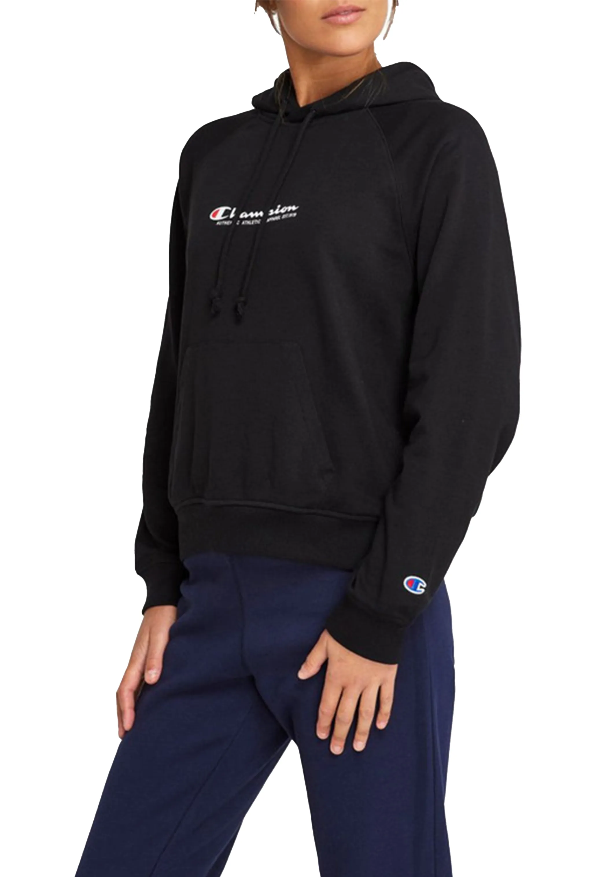 Champion Damen French Terry Script Kapuzenpullover <br> CTKEN Schwarz