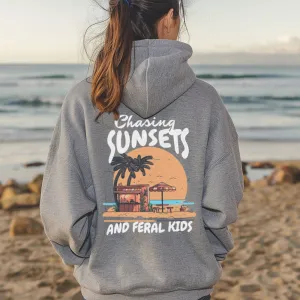 Chasing Sunsets & Feral Kids Back Hoodie postpartum clothes sale