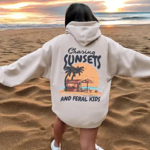 Chasing Sunsets & Feral Kids Back Hoodie postpartum clothes sale