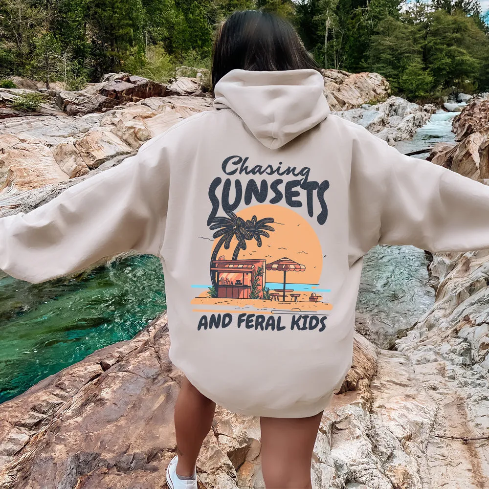 Chasing Sunsets & Feral Kids Back Hoodie