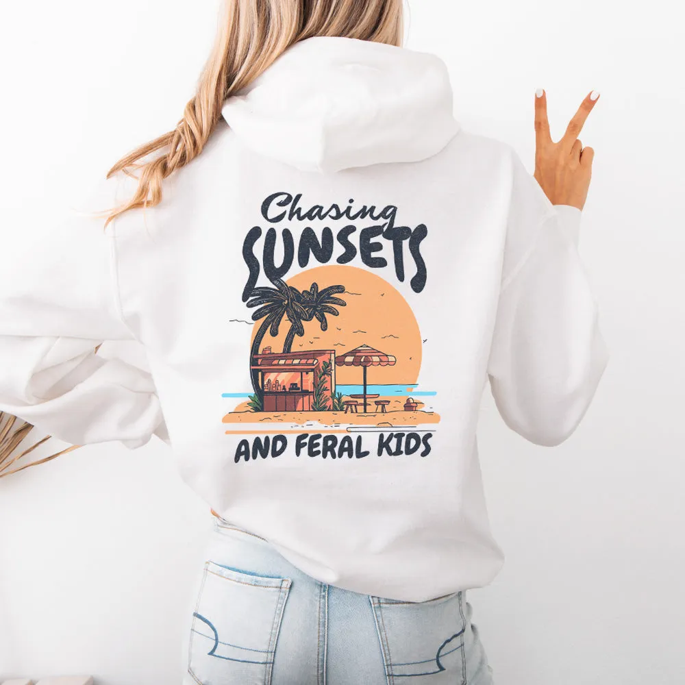 Chasing Sunsets & Feral Kids Back Hoodie