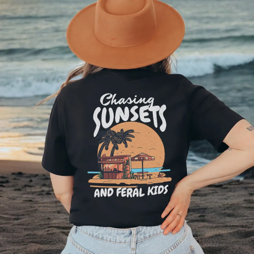 Chasing Sunsets & Feral Kids Back T-Shirt