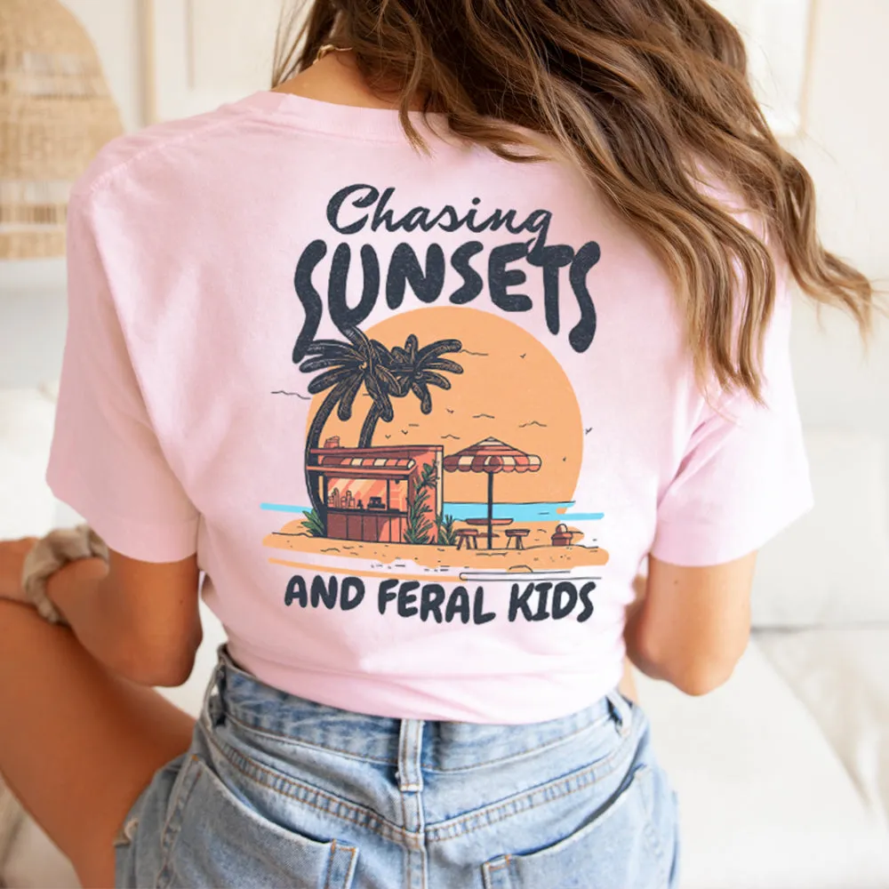 Chasing Sunsets & Feral Kids Back T-Shirt