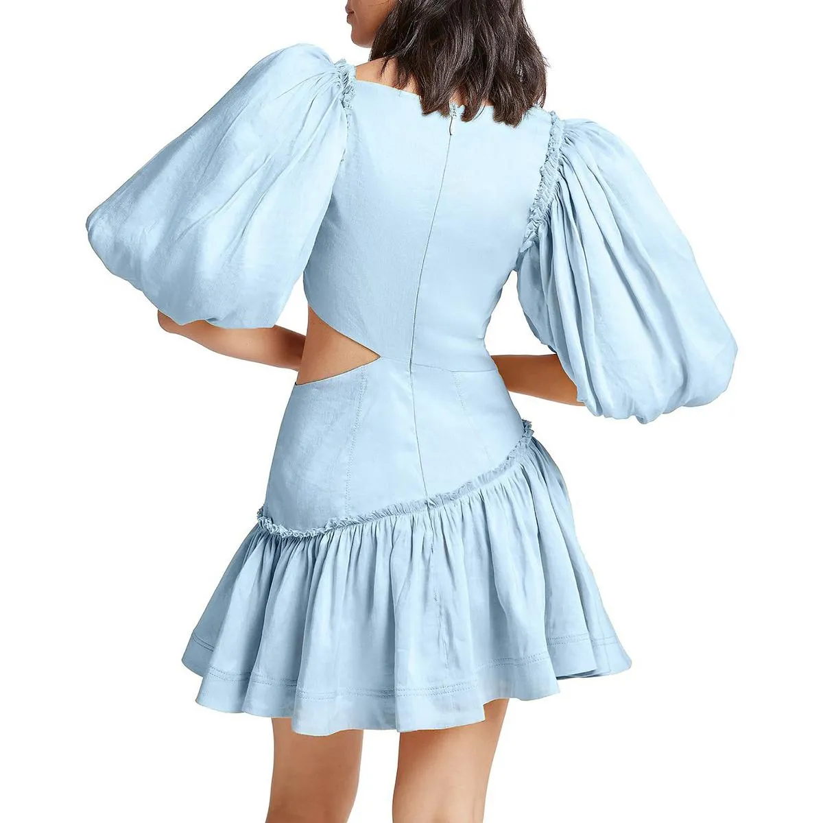 Chateau Womens Linen Blend Puff Sleeves Mini Dress