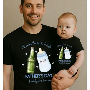 Cheers To Our First Father's Day Matching Personalised Tee & Vest cheap baby clothes online