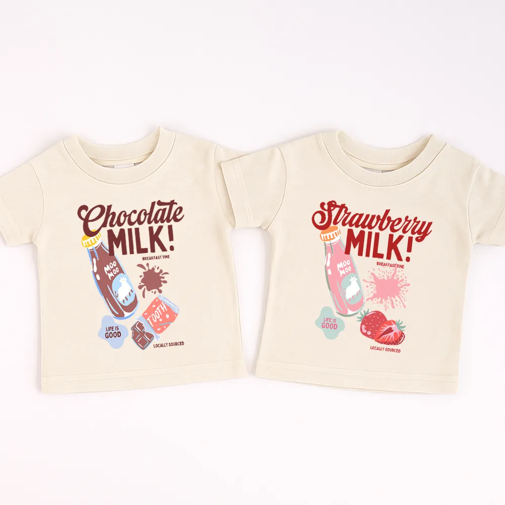 Chocolate & Strawberry Milk Matching Kids T-Shirt boys fashion clearance